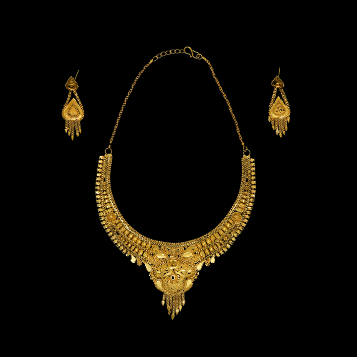 Royal Antique Gold-Plated Necklace Set for Women with Matching Earrings