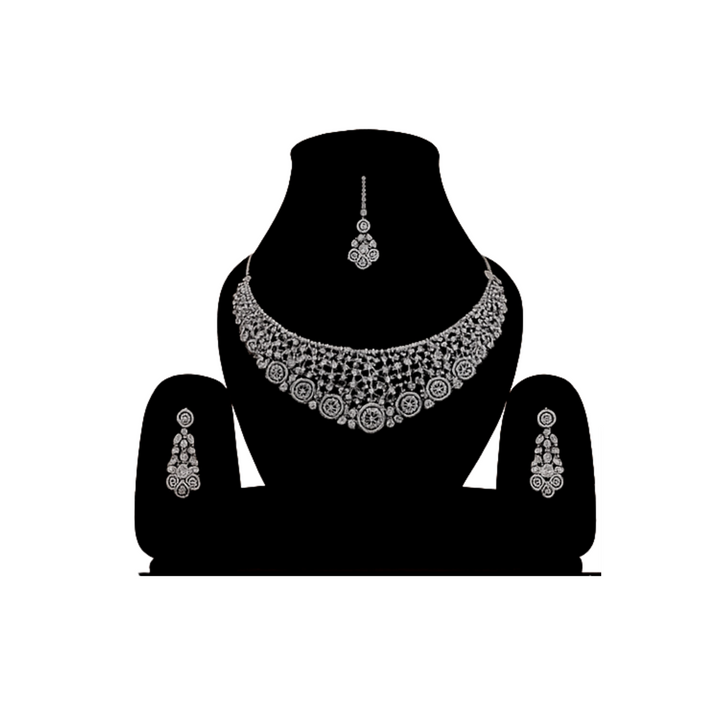 Sparkling Diamond Choker Necklace Set for Women with Earrings & Maang Tikka
