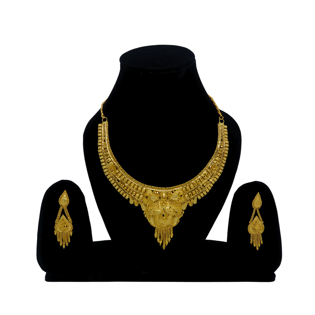 Royal Antique Gold-Plated Necklace Set for Women with Matching Earrings