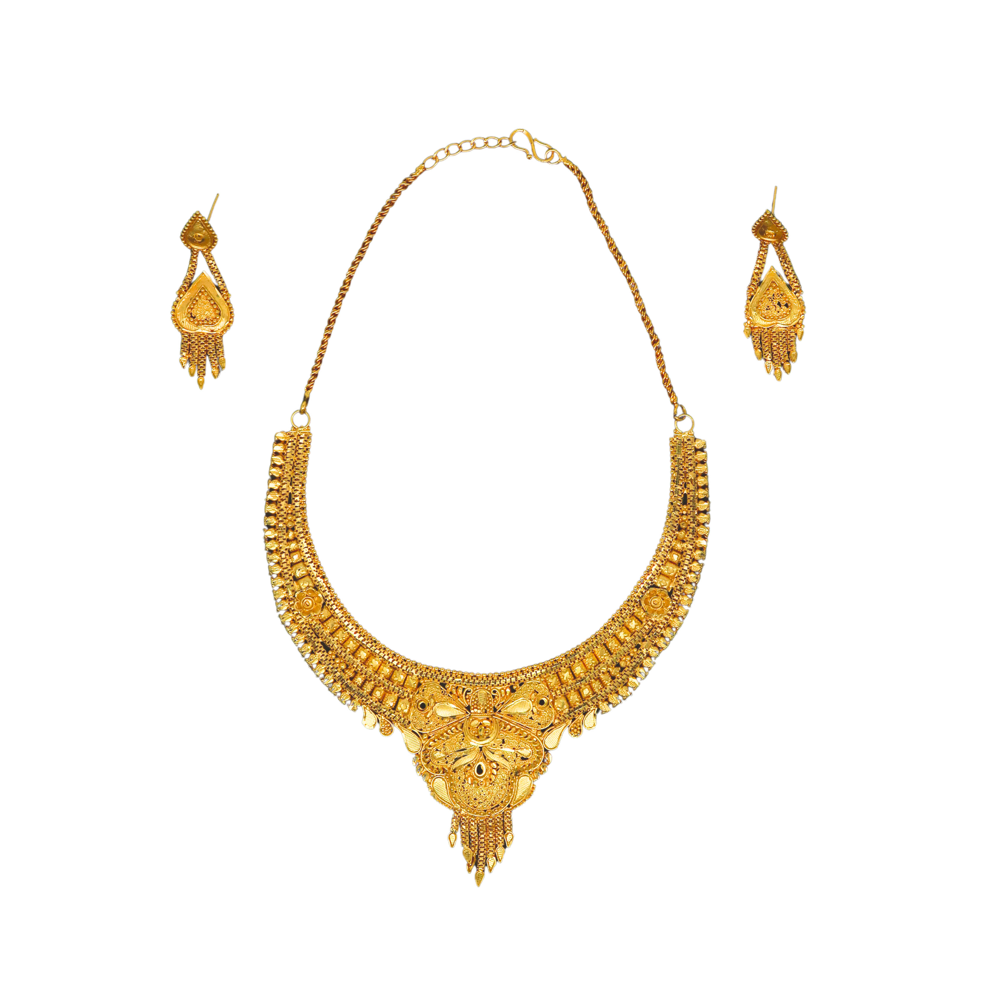 Royal Antique Gold-Plated Necklace Set for Women with Matching Earrings