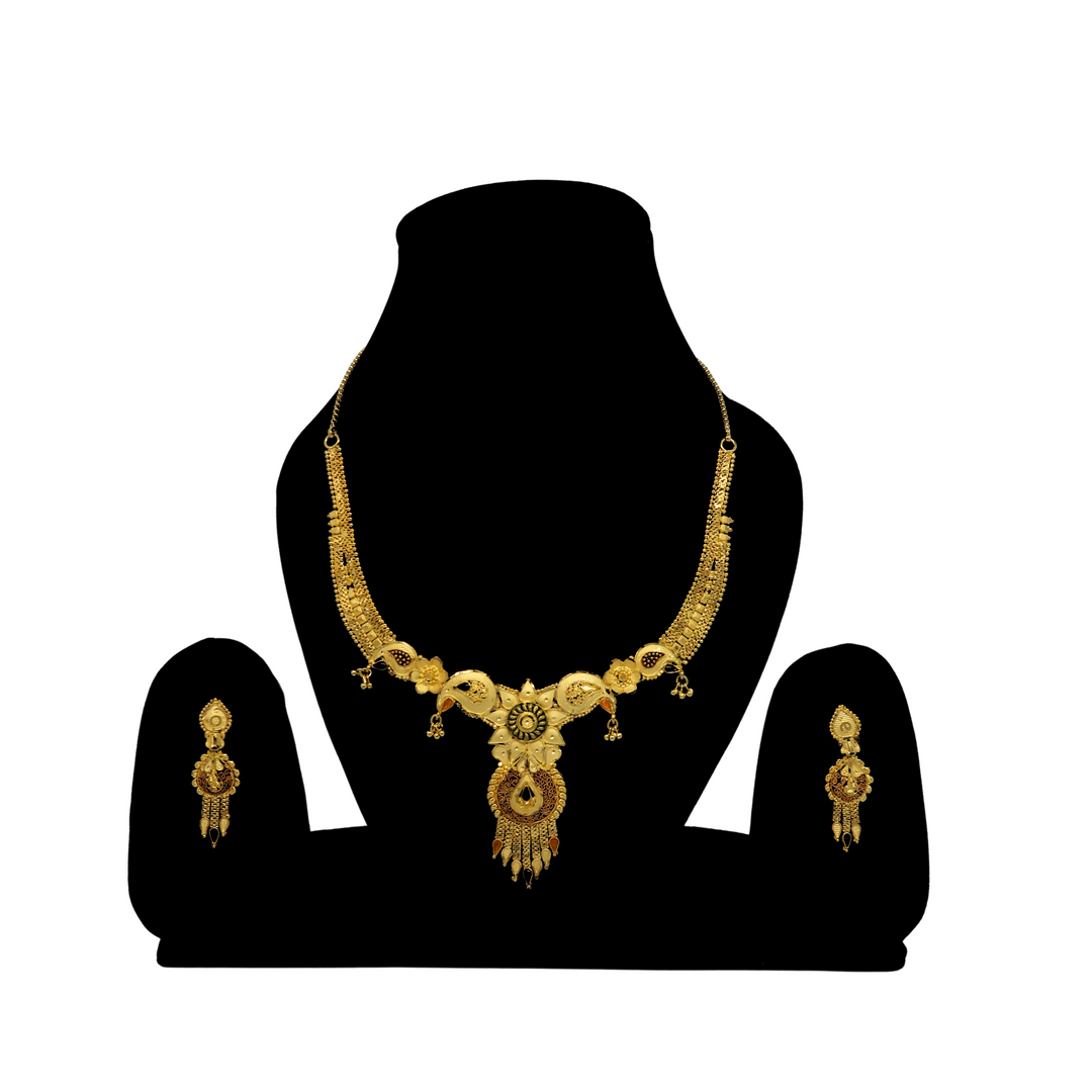 Golden Glory Traditional Necklace Set for Women with Matching Earrings