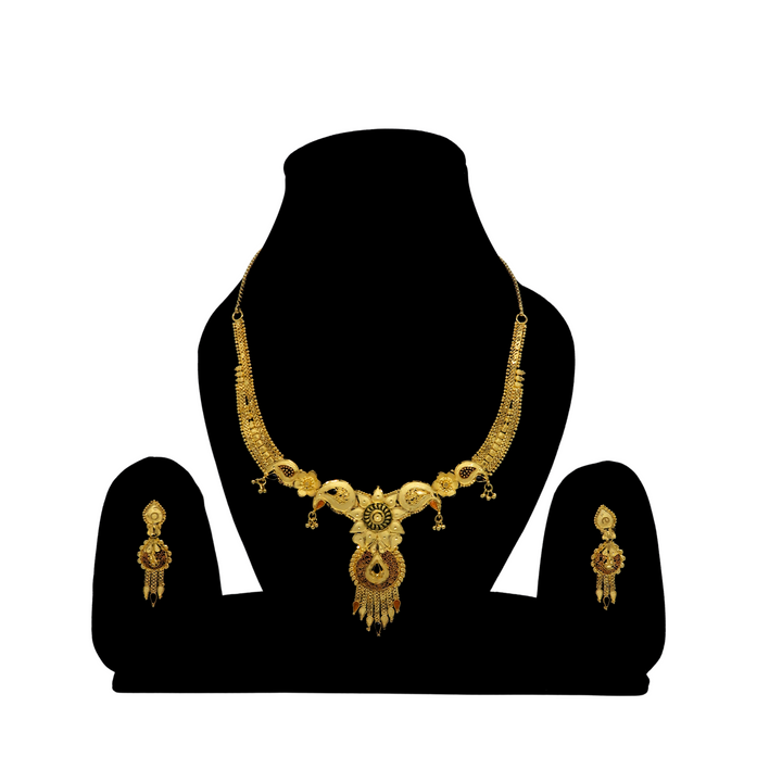 Golden Glory Traditional Necklace Set for Women with Matching Earrings