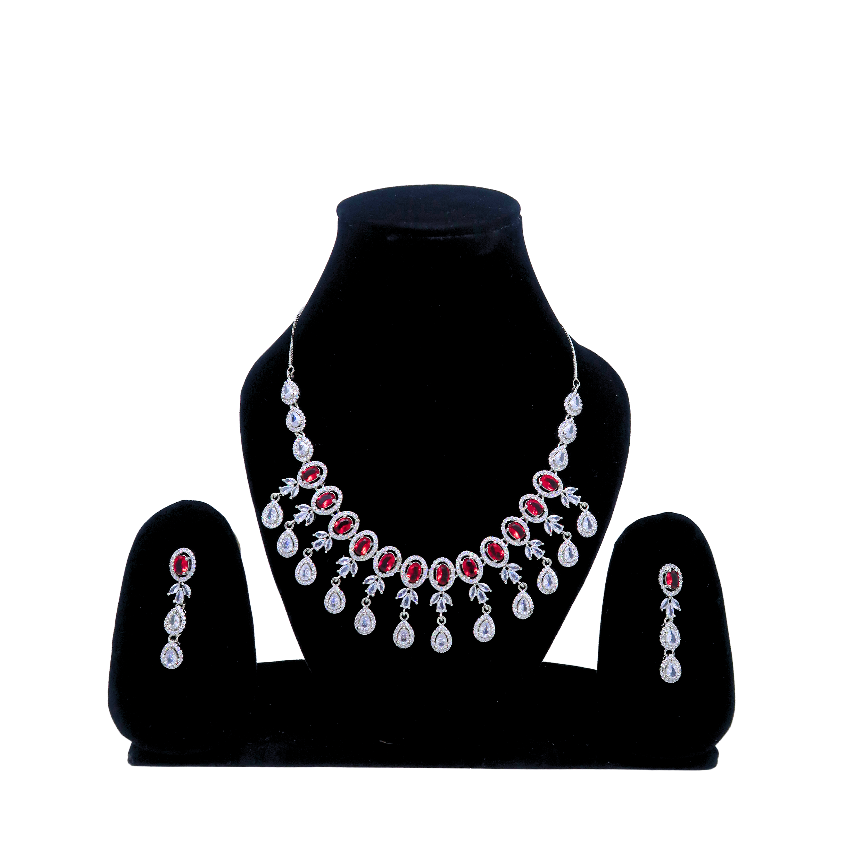 Crimson Sparkle Necklace Set for Women with Red Stones & Earrings