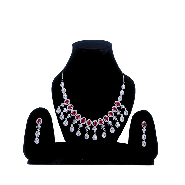 Crimson Sparkle Necklace Set for Women with Red Stones & Earrings